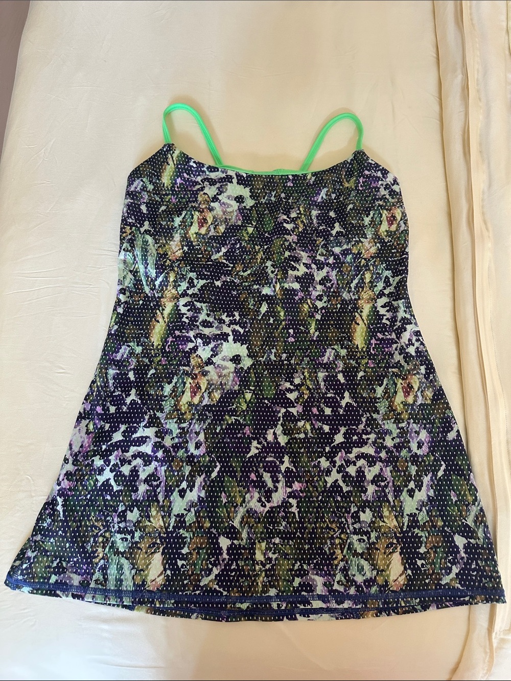 lululemon athletica Girls' Floral Mesh Spaghetti-Strap Dress - Neon Green Straps